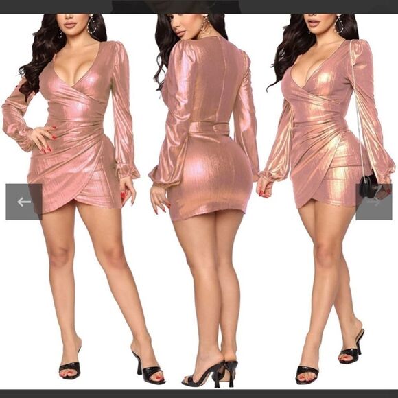 𝅺🔥SEXY V Neck Bodycon Long Sleeve Sparkly Dress🔥 - Picture 1 of 15